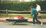 Frosty on wheels headed for the ferry after the '89 Scallop Cup.